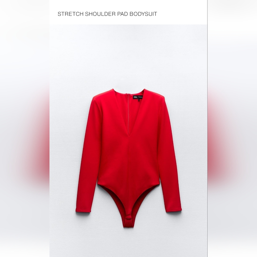Zara Vivid Red Long Sleeve Structured Bodysuit